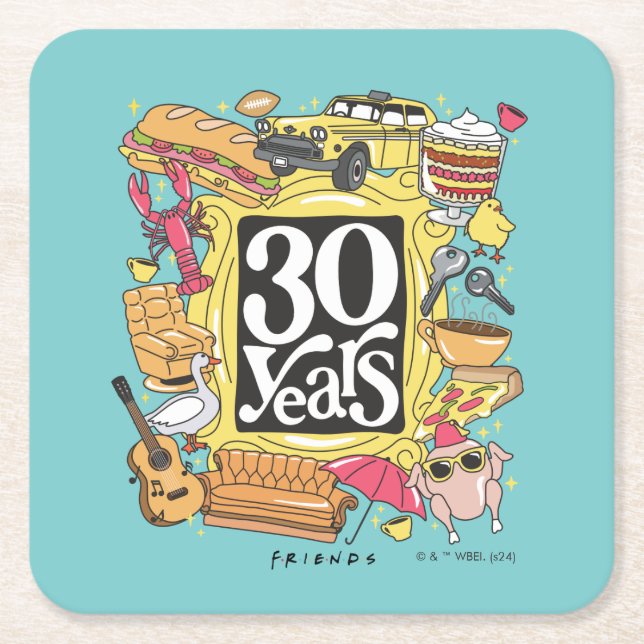 FRIENDS™ | 30 Jahre Grafik Rechteckiger Pappuntersetzer (Vorderseite)