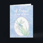 Friends Birthday Blue Dragonfly Kunst, Dichtung un Karte<br><div class="desc">Ein Freund ist einer dieser besonderen Menschen,  die Sie auf dem Weg treffen,  um Ihnen zu helfen,  die Reise zu schätzen. Schöne Libelle Wasserfarbe für jemanden,  der Libellen,  Gärten und Teiche Liebe</div>
