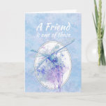 Friends Birthday Blue Dragonfly Kunst, Dichtung un Karte<br><div class="desc">Ein Freund ist einer dieser besonderen Menschen,  die Sie auf dem Weg treffen,  um Ihnen zu helfen,  die Reise zu schätzen. Schöne,  blaue und lila Libelle Wasserfarbe für jemanden,  der Libellen,  Gärten und Teiche Lieben</div>