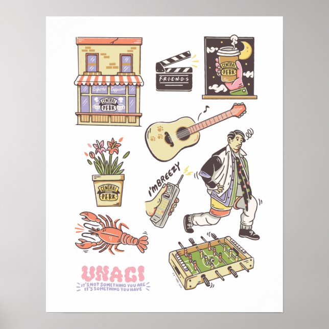 FRIENDS™ | Cartoon Icons Grafische Darstellung Poster (Vorne)