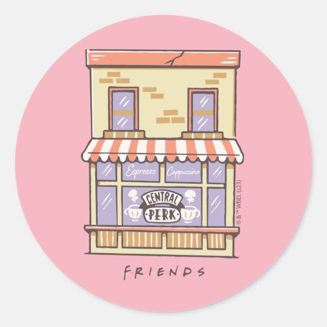 FRIENDS™ | Central Perk Cartoon Coffee Shop Runder Aufkleber (Vorderseite)