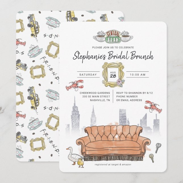 FRIENDS™ | Central Perk Watercolor Bridal Brunch Einladung (Vorne/Hinten)