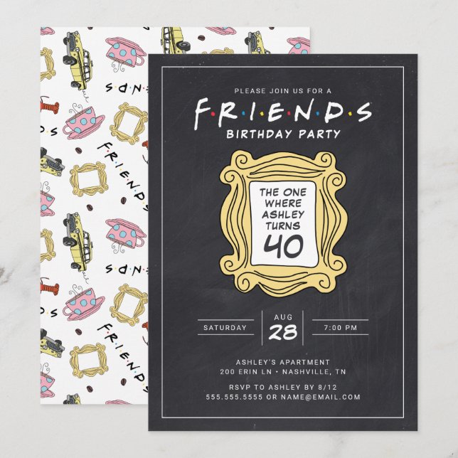 FRIENDS™ | Chalkboard 40. Geburtstag Einladung (Vorne/Hinten)