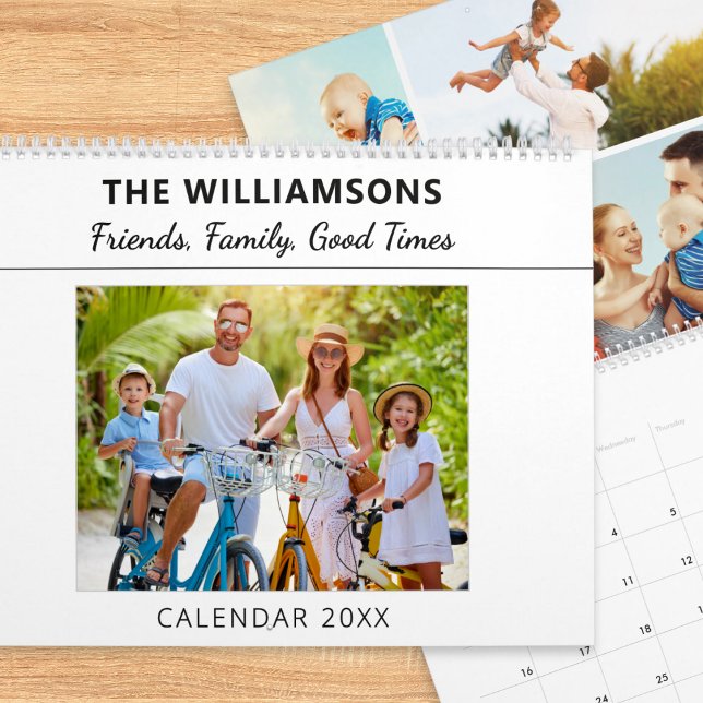 Friends, Family, Good Times - Photo Collage Custom Kalender (A stylish, modern wall calendar to personalize with a collage of your own photos for each month)