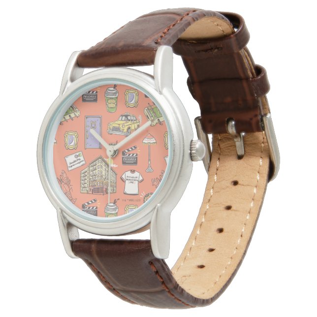 FRIENDS™ Farbiges Icons-Muster Armbanduhr (Schrägansicht)