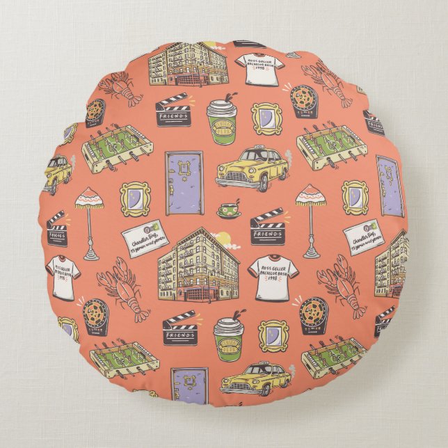 FRIENDS™ Farbiges Icons-Muster Rundes Kissen (Vorderseite)