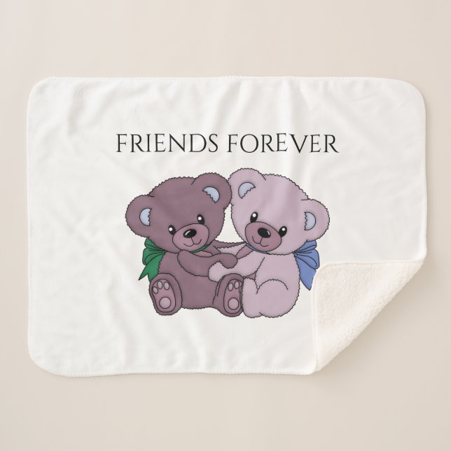 'FRIENDS FOREVER' Bär Sherpa weiche Decke. Sherpadecke (Vorderseite (Horizontal))