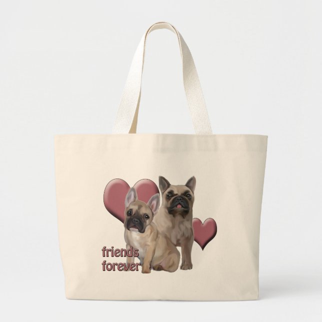 "Friends Forever" französische Bullhunde Jumbo Stoffbeutel (Vorne)