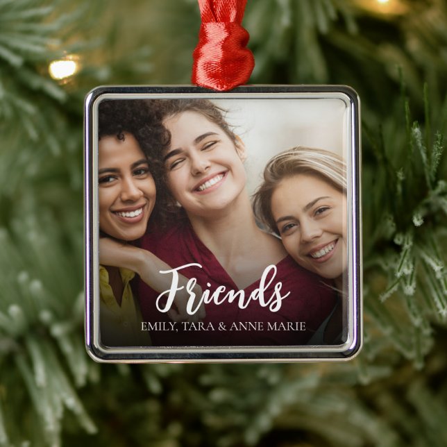 Friends Foto Simple Calligraphy Custom Ornament Aus Metall (Baum)