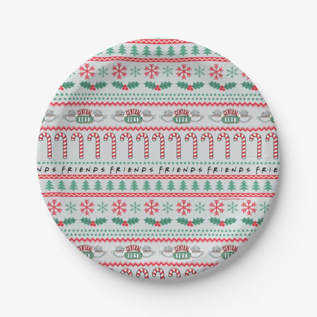 FRIENDS™ | Hässliches Weihnachtspullover-Muster Pappteller (Vorderseite)