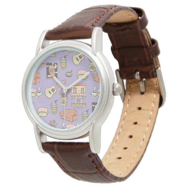 FRIENDS™ | Lila Icon Muster Armbanduhr (Schrägansicht)