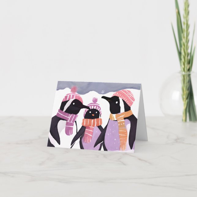 Friends Penguin | Winterfarbe Feiertagskarte (Vorderseite)