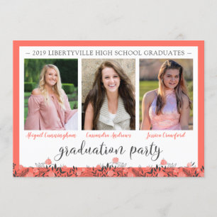 Friends Siblings Graduation Party Coral Floral Einladung