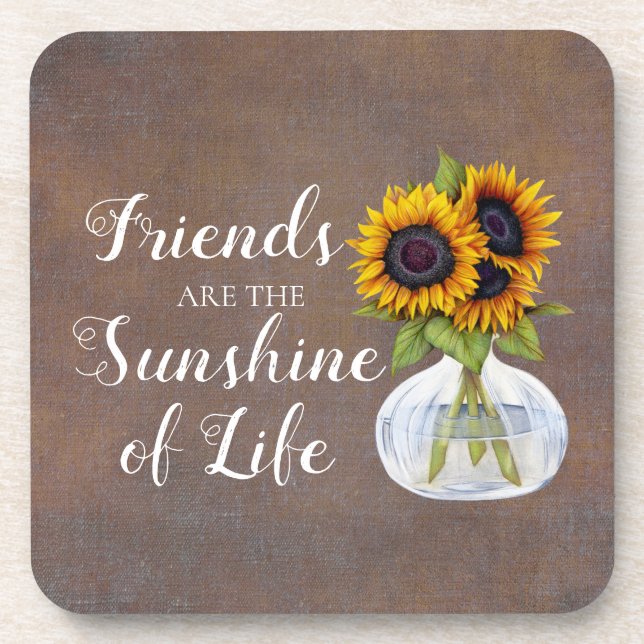 Friends Sunshine Life Sunflowers Vase Brown Rustic Getränkeuntersetzer (Vorderseite)