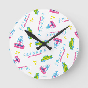 FRIENDS™ Taxi and Water Fountain Pattern Runde Wanduhr