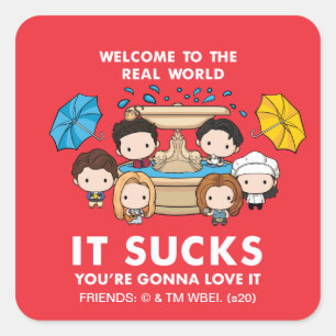 FRIENDS™   Willkommen in der realen Welt Chibi Quadratischer Aufkleber
