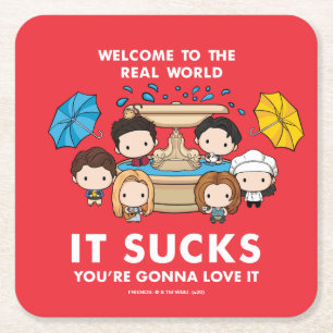 FRIENDS™ Willkommen in der realen Welt Chibi Rechteckiger Pappuntersetzer