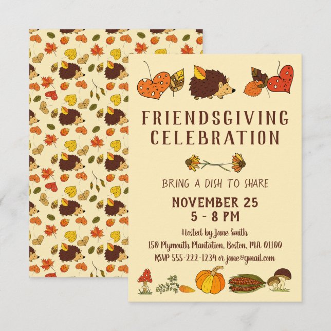 Friendsgiving Celebration with Hedgehog Einladung (Vorne/Hinten)