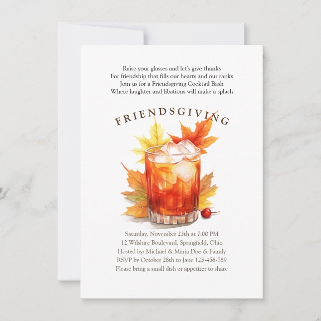 Friendsgiving Cocktails Erntedank Party Einladung (Vorderseite)