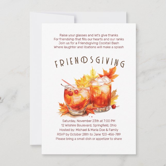Friendsgiving Cocktails Erntedank Party Einladung (Vorderseite)