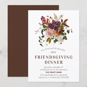 Friendsgiving-Dinner Burgund Roter Herbst Blumen Einladung