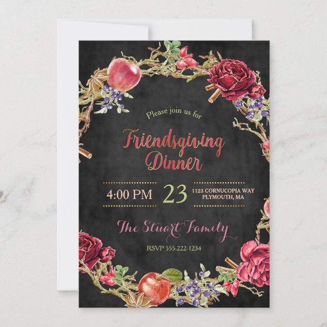 Friendsgiving Dinner Fall Apples Cinnamon Rose Einladung (Vorderseite)