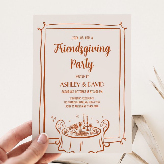 Friendsgiving Dinner Fall Erntedank Party Einladung (Hand Drawn Friendsgiving Fall Thanksgiving Party Invitation)