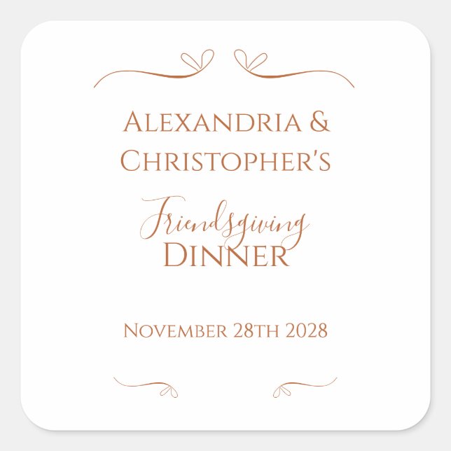 Friendsgiving Dinner Party Chic Minimal  Quadratischer Aufkleber (Vorderseite)