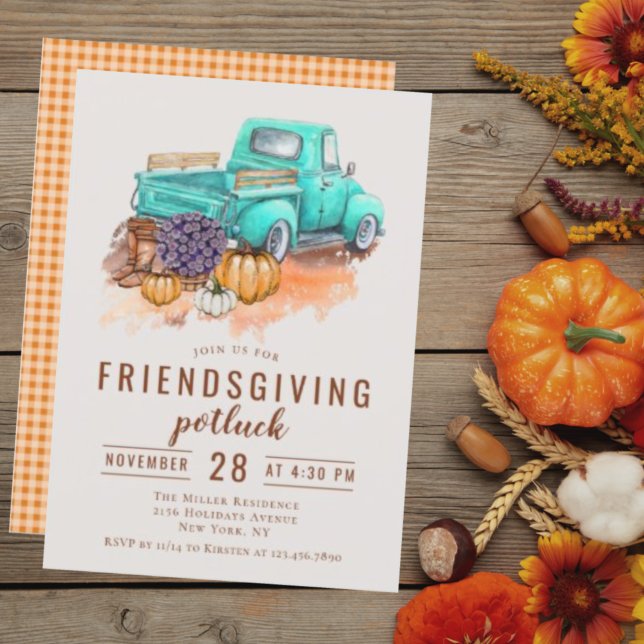 Friendsgiving Dinner Potluck Rustic Farm Truck Einladung (Von Creator hochgeladen)