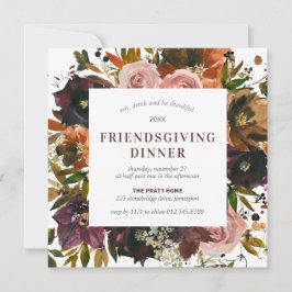 Friendsgiving Dinner Rustikal Rote Floral Einladung