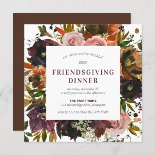 Friendsgiving Dinner Rustikal Rote Floral Einladung