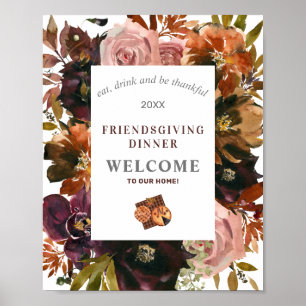 Friendsgiving-Dinner Rustikale Red Flora Poster
