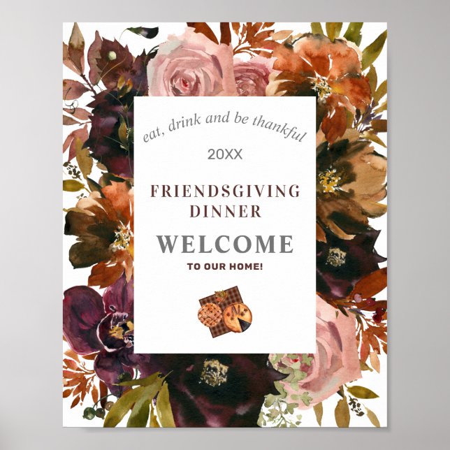 Friendsgiving-Dinner Rustikale Red Flora Poster (Vorne)