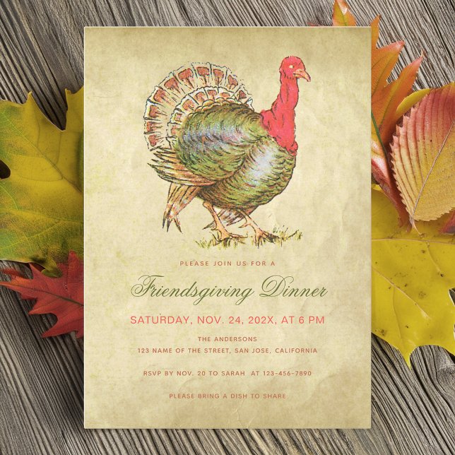 Friendsgiving Dinner Vintag Türkei Antiquitätenpap Einladung (Von Creator hochgeladen)