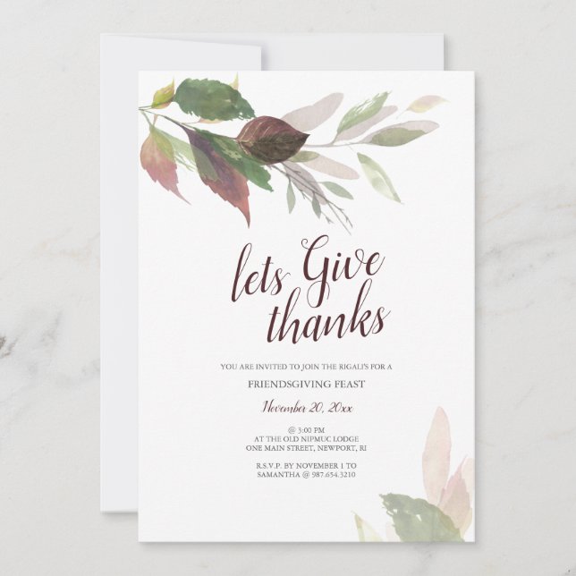 Friendsgiving Erntedank Watercolor Herbstlaube Einladung (Vorderseite)
