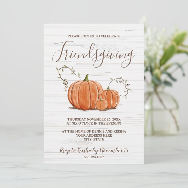 Friendsgiving Erntedank Watercolor Pumpkin Einladung (Stehend Vorderseite)