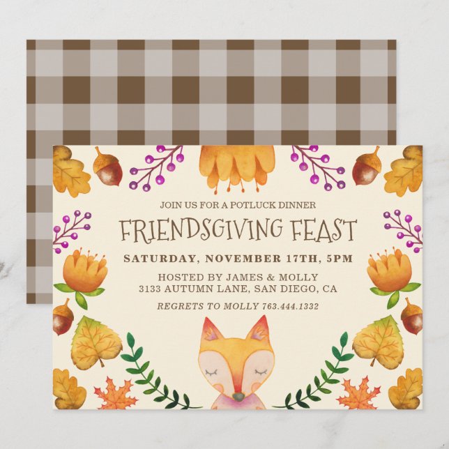 Friendsgiving Fest Erntedank Party Einladung (Vorne/Hinten)