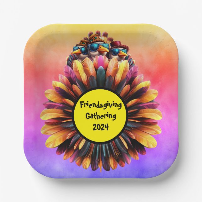 Friendsgiving Funky Erntedank Pappteller (Vorderseite)