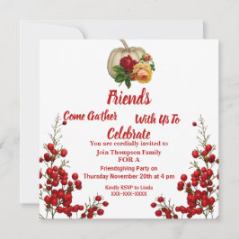 Friendsgiving Herbst Kürbstkürbis Rose Red Berry Einladung