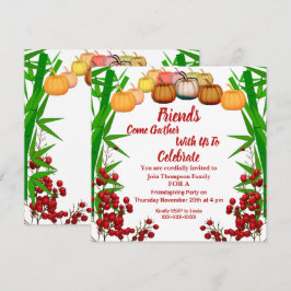 Friendsgiving Herbst Pumpkin Berry Green Bush Einladung