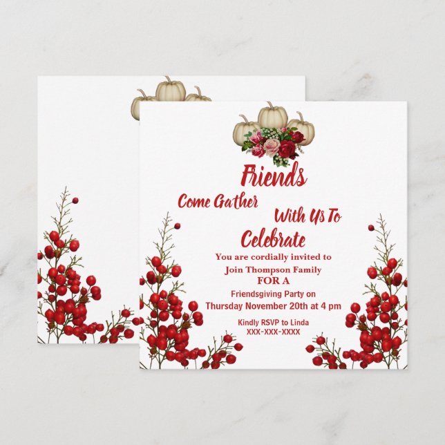 Friendsgiving Herbstkürme Rose Berries Einladung (Vorne/Hinten)