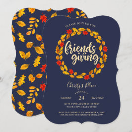 Friendsgiving Navy Herbst Leaves Kreath Einladung