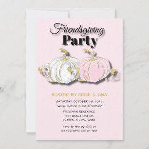 Friendsgiving Party Pink White Pumpkins Einladung
