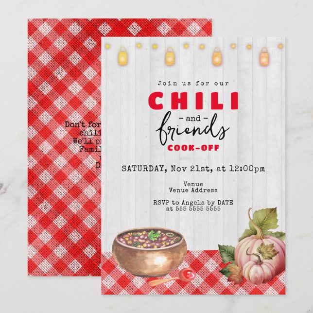 Friendsgiving Potluck Chili Cook Off Erntedank Einladung (Vorne/Hinten)