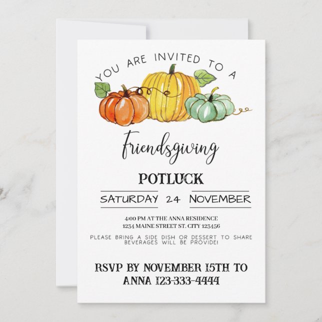 Friendsgiving-Potluck-Essen Einladung (Vorderseite)