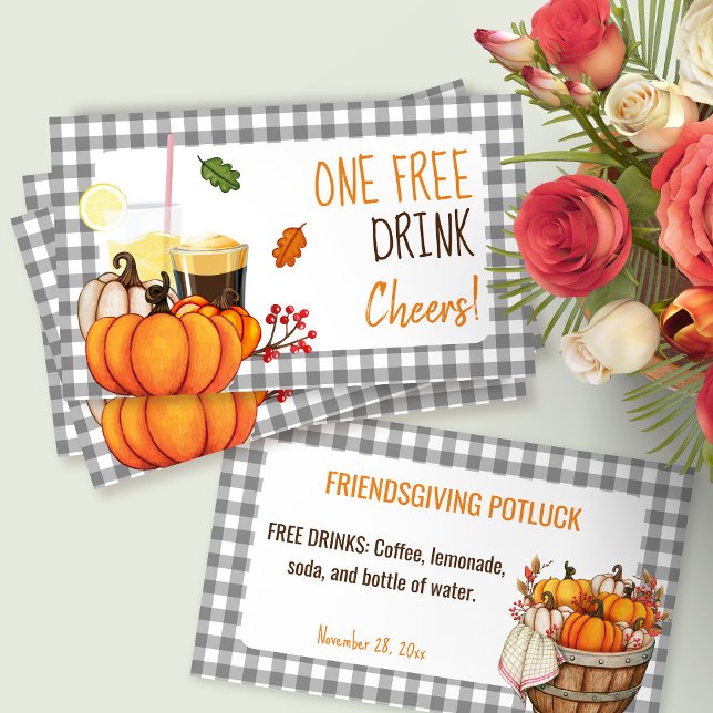 Friendsgiving Potluck Free Drink Card Rabattkarte (Von Creator hochgeladen)