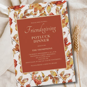 Friendsgiving Potluck Herbstlaub Thanksgiving Einladung