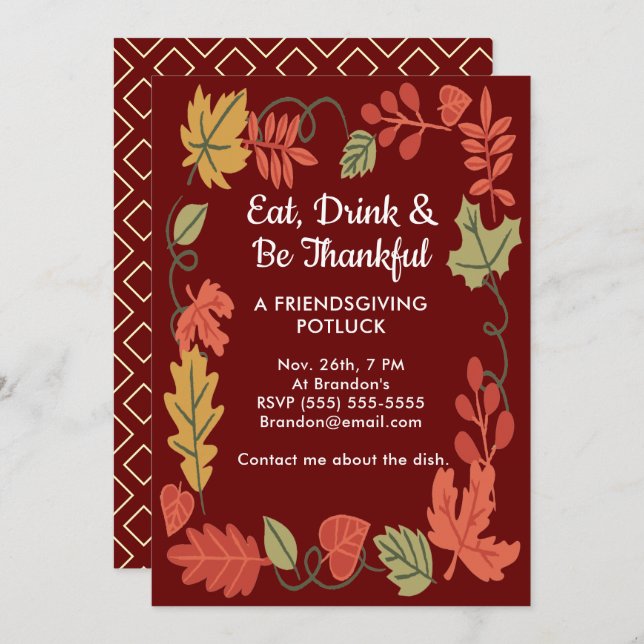 Friendsgiving Potluck Red Thanksgiving Invitation (Devant / Derrière)