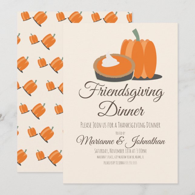 Friendsgiving Pumpkin Pie Mute Erntedank Einladung (Vorne/Hinten)