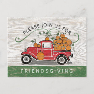 Friendsgiving rustikale Vintage LKW-Kürbise Einladungspostkarte